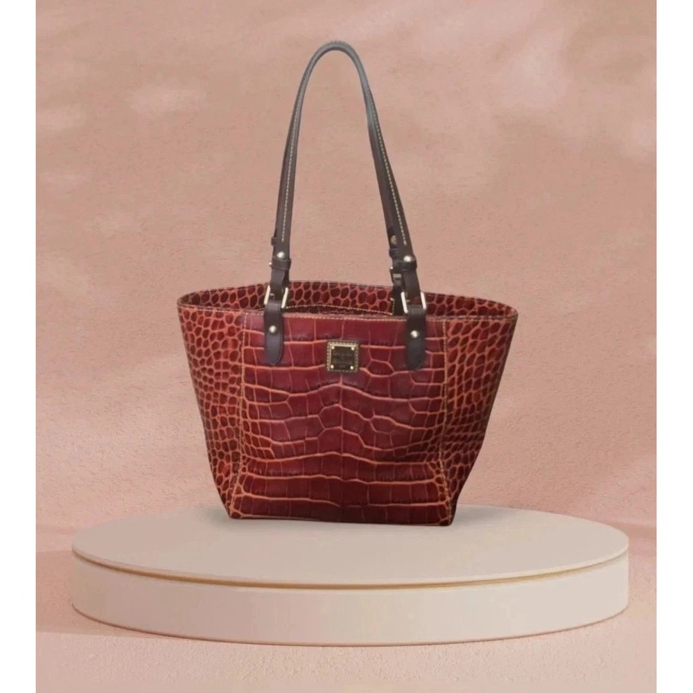 Dooney & Bourke Red Crocodile Fino Janie Tote Shoulder Bag Brown Strap